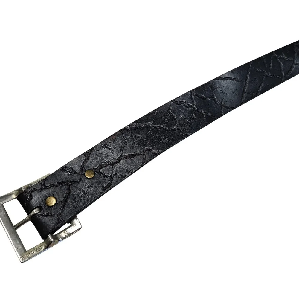 Saddle Leather Belt‎ 38 Black Cracked Distressed Texture Rugged Western Biker